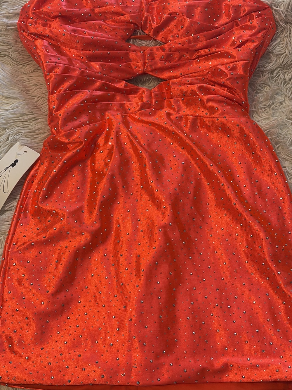 Orange Rhinestone Cutout Prom/Homecoming Dress